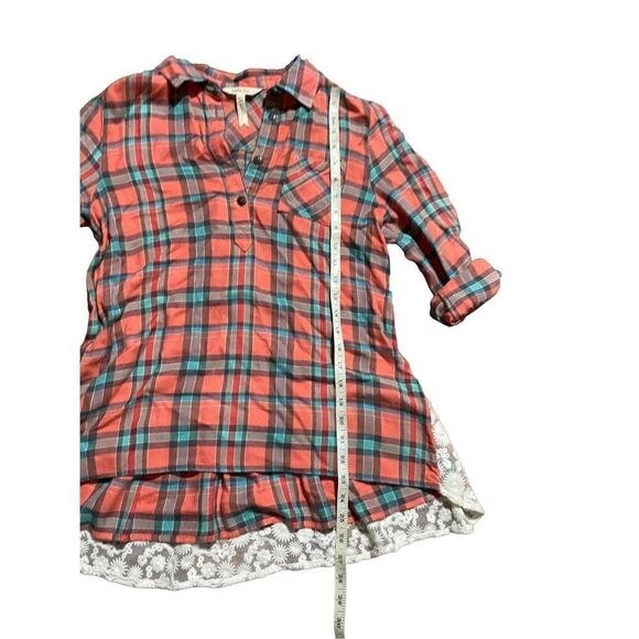 Matilda Jane Top Noble Lace Plaid Tunic Flannel Orange Blue Popover Shirt sz Sma - Picture 7 of 7